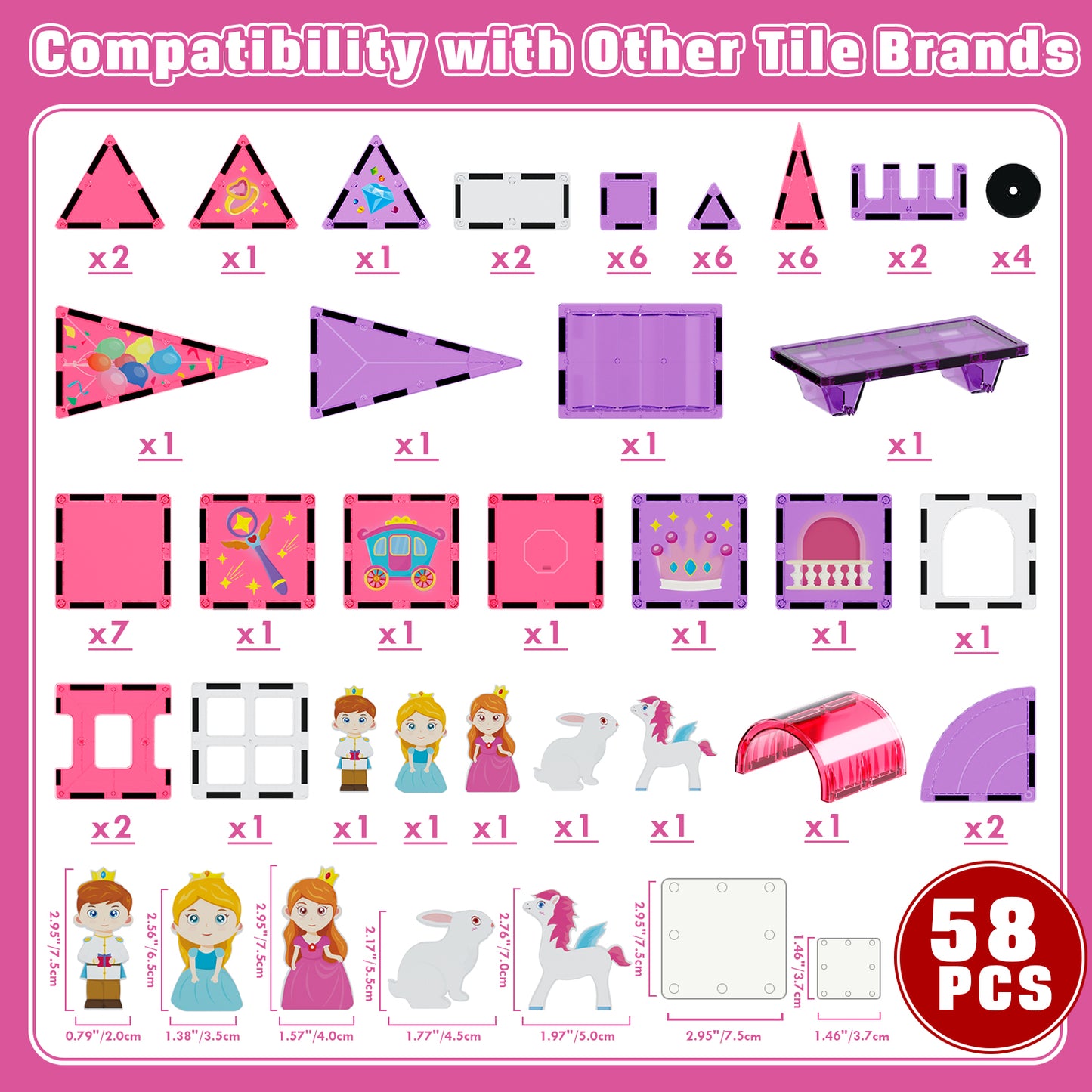 Magnetic Tiles, Princess 46PCS Magnetic Blocls, STEM Montessori Education Toy for Girls Boys, Magnetic Construcion Toys for Toddler 3-6 Year Old
