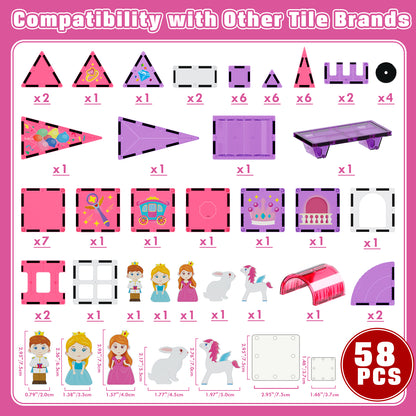 Magnetic Tiles, Princess 46PCS Magnetic Blocls, STEM Montessori Education Toy for Girls Boys, Magnetic Construcion Toys for Toddler 3-6 Year Old