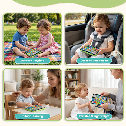 Learning Toys for Toddlers 1 3, Trilingual Learning Tablet with Music and Lights, Montessori Speech Therapy Toys, Education Learning Toys for Kids Ages 1-3 - Green