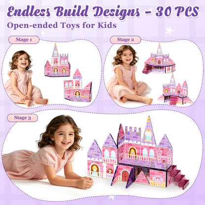 Magnetic Tiles Sets for Kids Ages 4 8 , Princess 30PCS Magnetic Tiles, STEM Montessori Educational Toy for Girls, Magnetic Construction Toys for 4-8 Year Old Kids