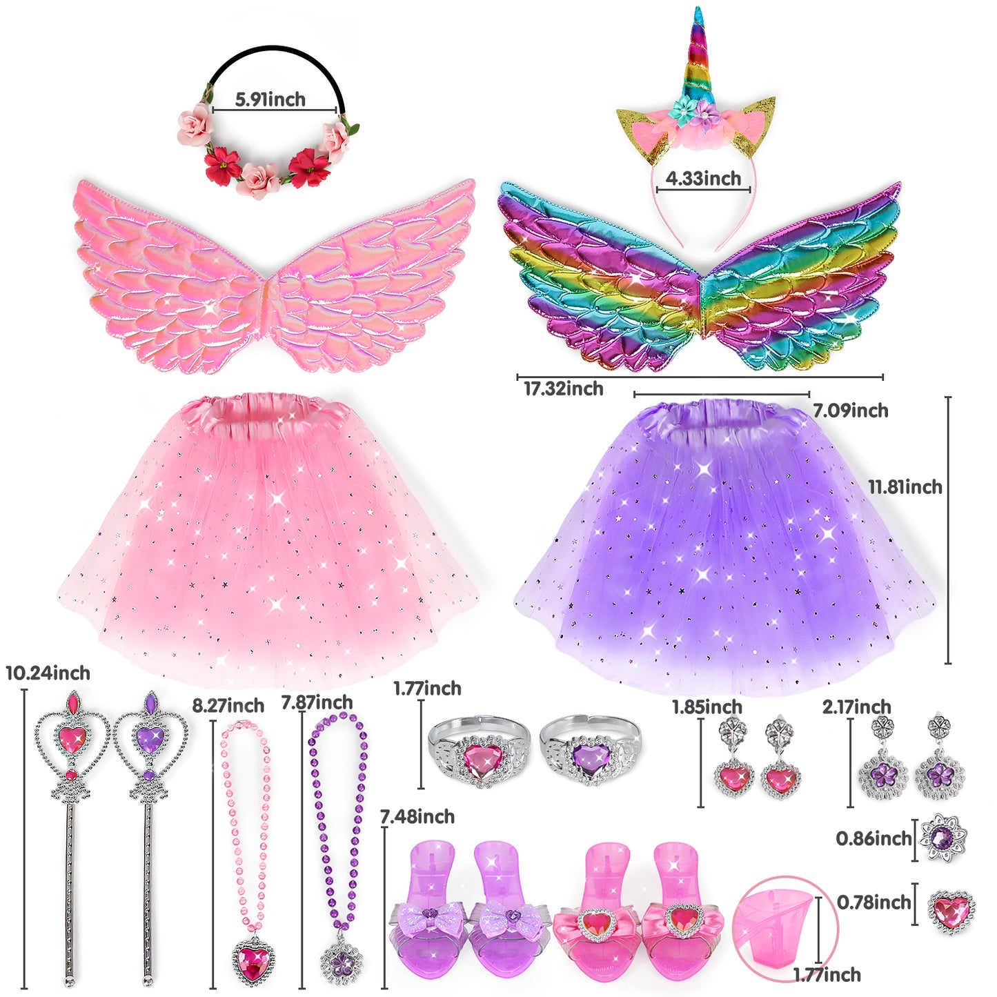 Princess Dress Up, Toddler Princess Dress Toys Costumes Set with Skirts, Shoes, Crowns, Pretend Play Princess Dress Up for Girls 4-6 Birthday Gift