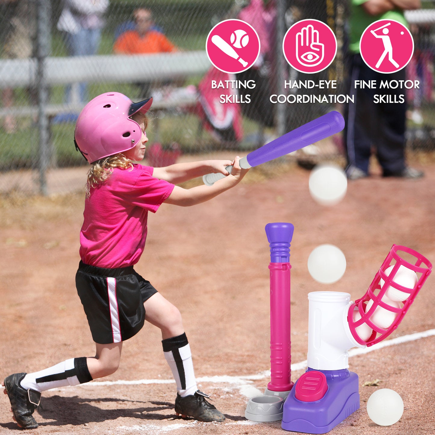 T Ball Set Toys for Kids Boys 3-5, Kids Baseball Toys Includes 6 Balls, for Age 3 to 6, Toddler Baseball Game Sports & Outdoors Toys, Auto Ball Launcher