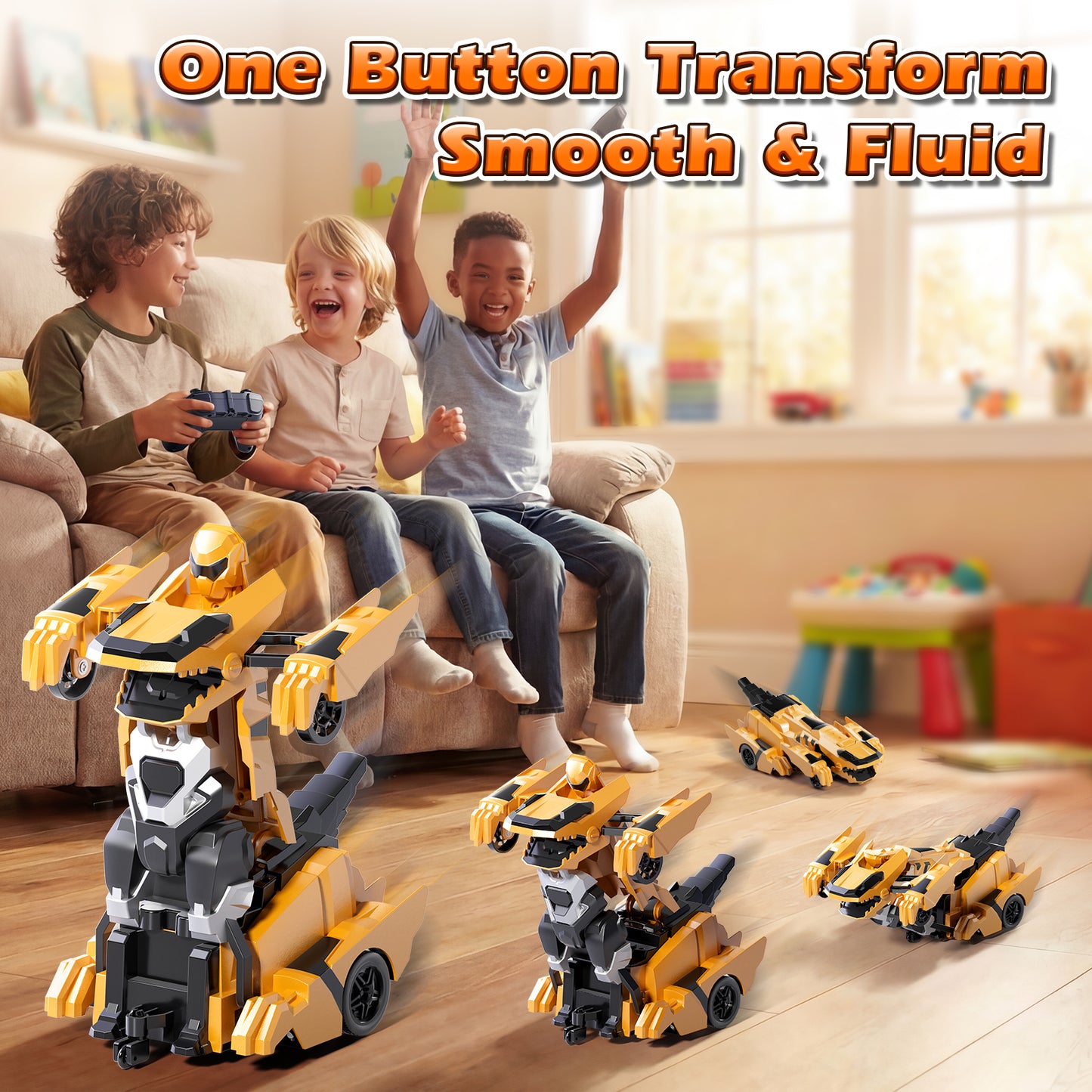 Remote Control Dinosaur, Dinosaur Transform RC Cars, 2.4Ghz Remote Control Car with Light & 360 °Rotation One Button Deformation, Dinosaur Toys, Remote Control Car for 3 4 5 6 Year Old Boys Girls