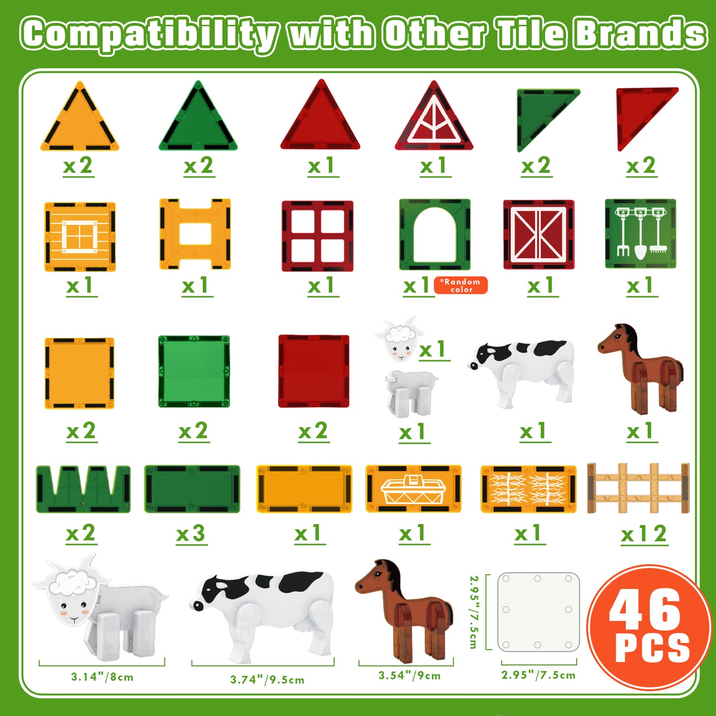 Magnetic Tiles, Farm Animal 46PCS Magnetic Blocls, STEM Montessori Education Toy for Boys Girls, Magnetic Construcion Toys for Toddler 3-6 Year Old