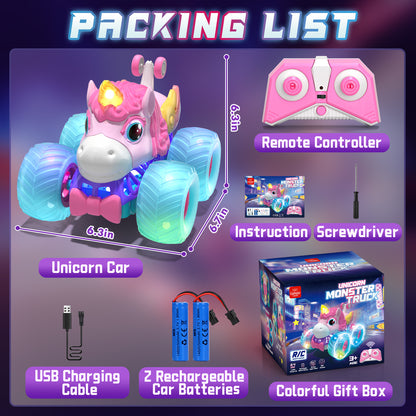 Unicorn Remote Control Cars, RC Cars, Remote Control Monster Truck Unicorn Toys, 2.4Ghz Stunt with Light & 360°Rotation, Unicorn Toys for Girls 5-10, Birthday Gift for 5 Year Old Girl