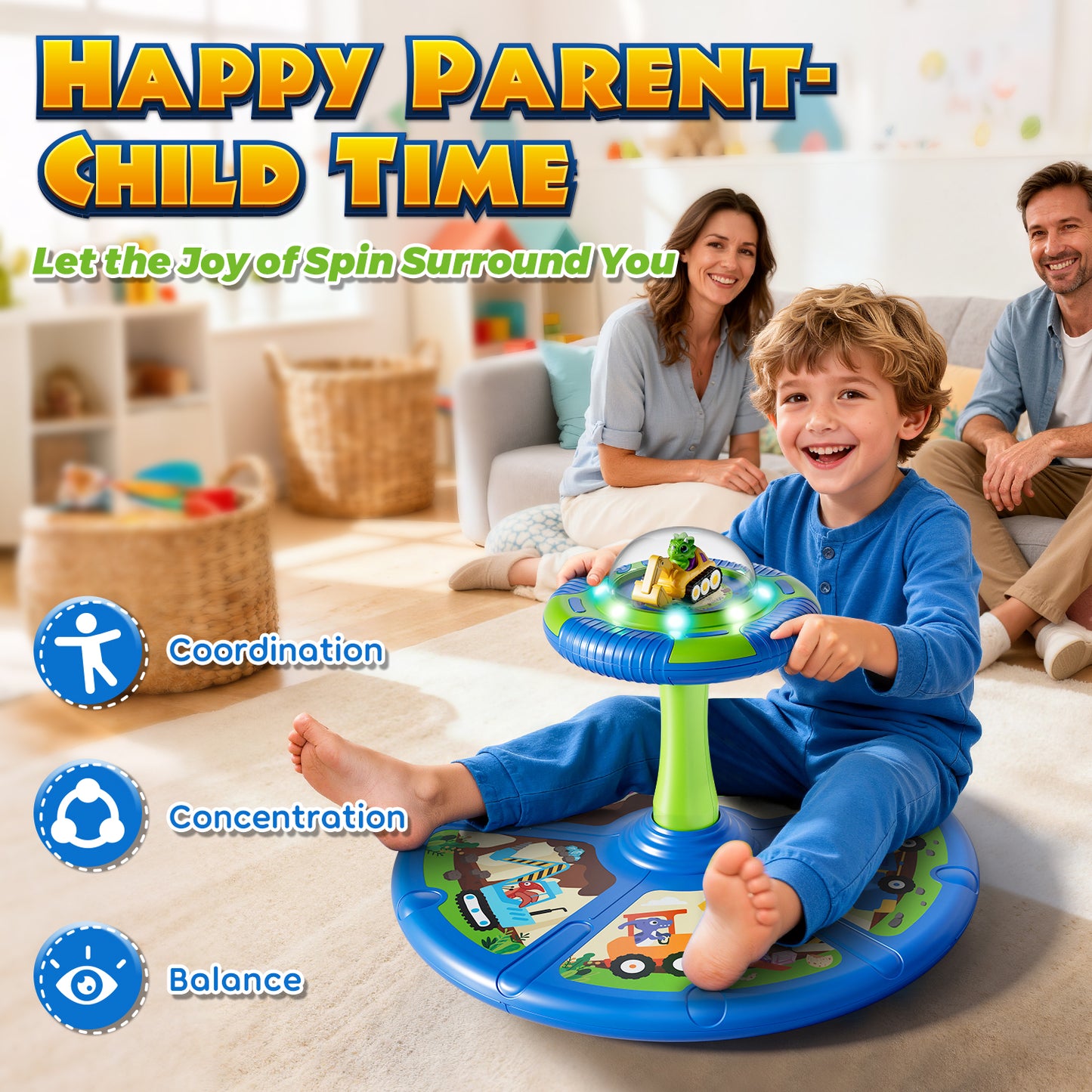 Sit and Spin Toys for Toddler, 360° Toddler Spinning Seat with LED Lights and Music, Spinning Toys for Toddlers 1-3 Year Old