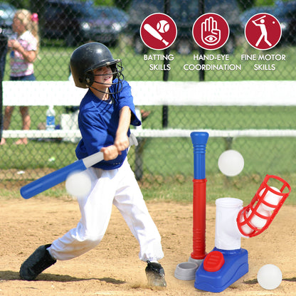 T Ball Set Toys for Kids Girls 3-5,for Age 3 to 6, Toddler Baseball Game Sports & Outdoors Toys, Kids Baseball Toys Includes 6 Balls, Auto Ball Launcher - Blue