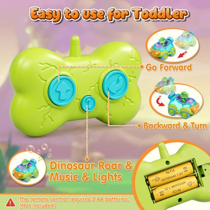 Remote Control Car for Toddlers, Rechargeable RC Car with Music & Light, Dinosaur Toy Cars for Toddlers, RC Car Toy for 2 3 4 Year Old Boys Girls Birthday Gift