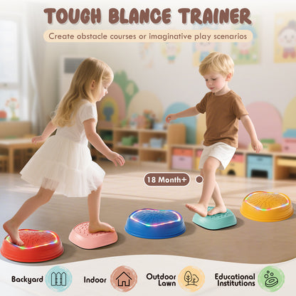 Stepping Stones for Kids, Upgraded Support Bones, 5 Pcs Non-Slip Balance Stepping Stones with Light & Music, Up to 220 lbs, Coordination Skills Sensory Toys, Outdoor Toys for Kids Ages 4 8