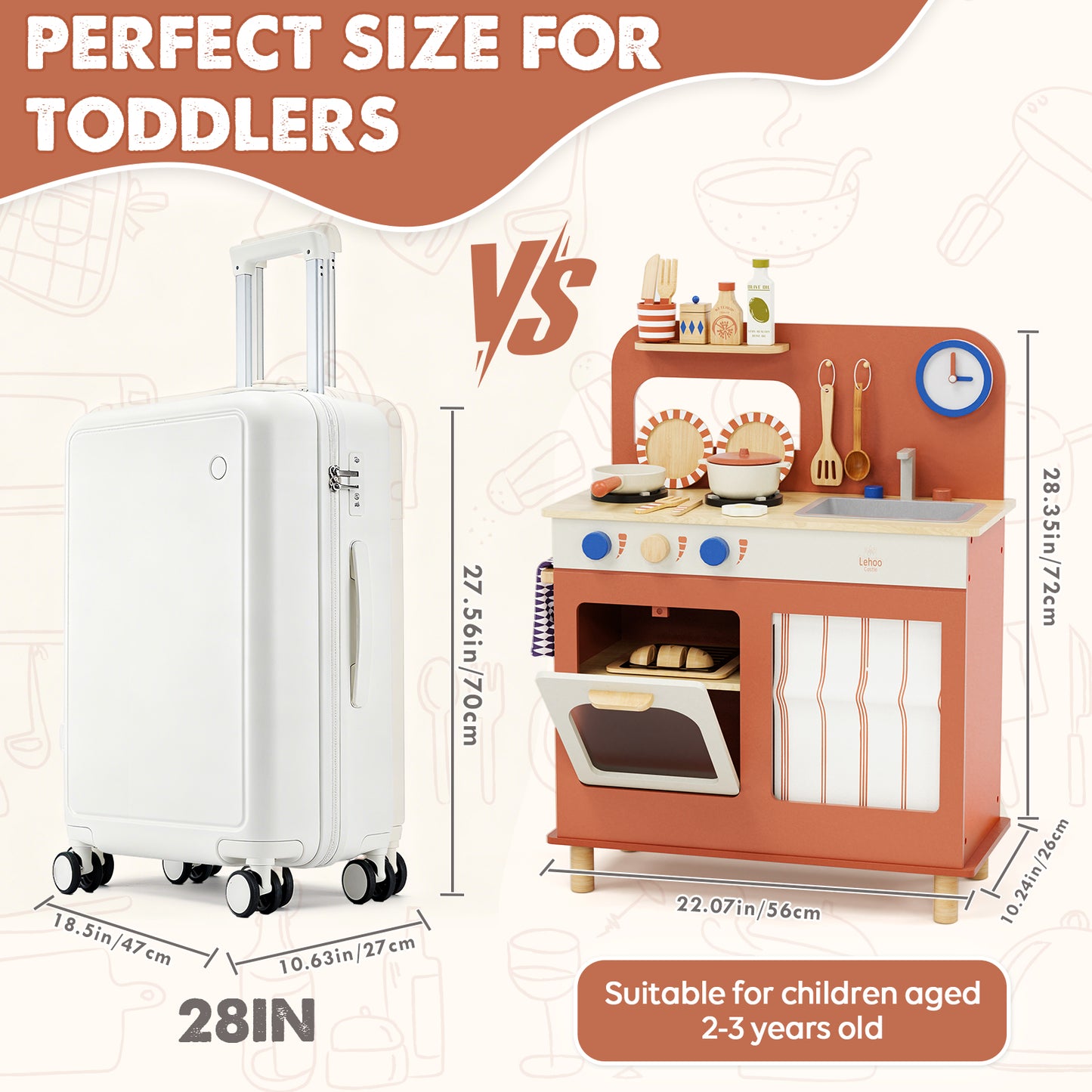 Play Kitchen, Kids Wooden Kitchen Play Set with Cutting Play Food, Pretend Play Stove + Play Sink + Oven, Toy Kitchen Set for 2 3 4 Years Old Girls Boys, Best Birthday Christmas Gifts