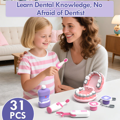 Doctor Kit for Kids, Dentist Playset, Pretend Doctor Kit Dentist Medical Kit with Electronic Stethoscope Toys for 2 3 4 5 6 Year Old Kids - Pink