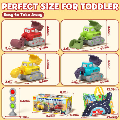 Toys for 1 Year Old, Construction Vehicle Toy Cars For Toddlers, Toy Cars with Playmat Storage Bag, Pull Back Cars Baby Toys, Press And Go Toy Cars