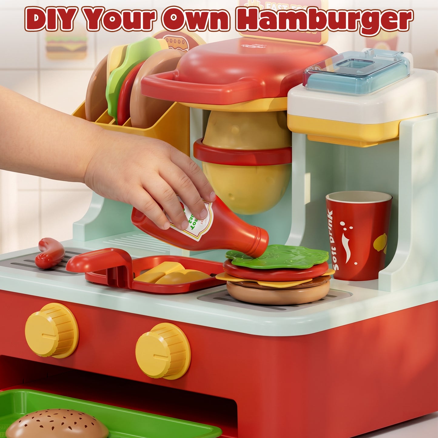 Play Food Sets, Pretend Play Toys for Girls, Play Kitchen Accessories with Hamburgers & ice cream & fries, Preschool Learning Education Toys for Kids 2 3 4 5 6 Year Old