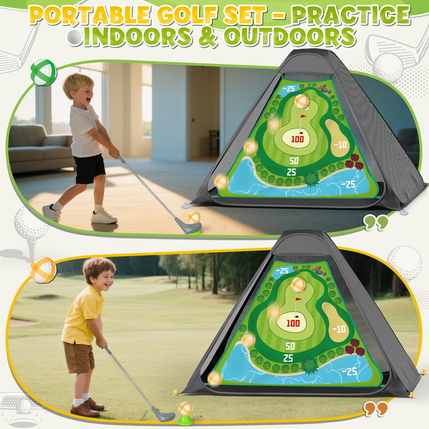 Golf Toys Set for Kids, Golf sticky target with Sticky Ball, Golf Putting Practice Mat with Storage Bag, Sticky Practice Golf Game Set for 2 3 4 5 6 Year Old Boys Girls Indoor Outdoor