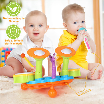 Kids Drum Set, Toy for 1 Year Old, Toddler Drum Set with 2 Drumsticks and Microphone, Kids Musical Instruments Toys, Baby Toy Drum Set for 1 2 3 Year Old Kids Birthday Gift - Green