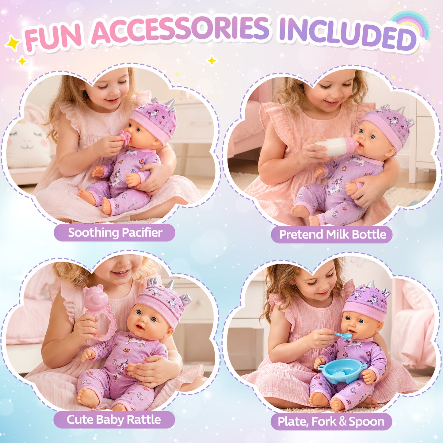 Baby Doll Set, Baby Doll Toys for Girls, 12 PCS Baby Doll Accessories Sets with Basket, hat, clothes, blanket, pillow, bottle, Pretend Play Toy Set for Toddler, Baby Doll for 2 to 4 Year Olds