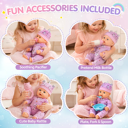 Baby Doll Set, Baby Doll Toys for Girls, 12 PCS Baby Doll Accessories Sets with Basket, hat, clothes, blanket, pillow, bottle, Pretend Play Toy Set for Toddler, Baby Doll for 2 to 4 Year Olds