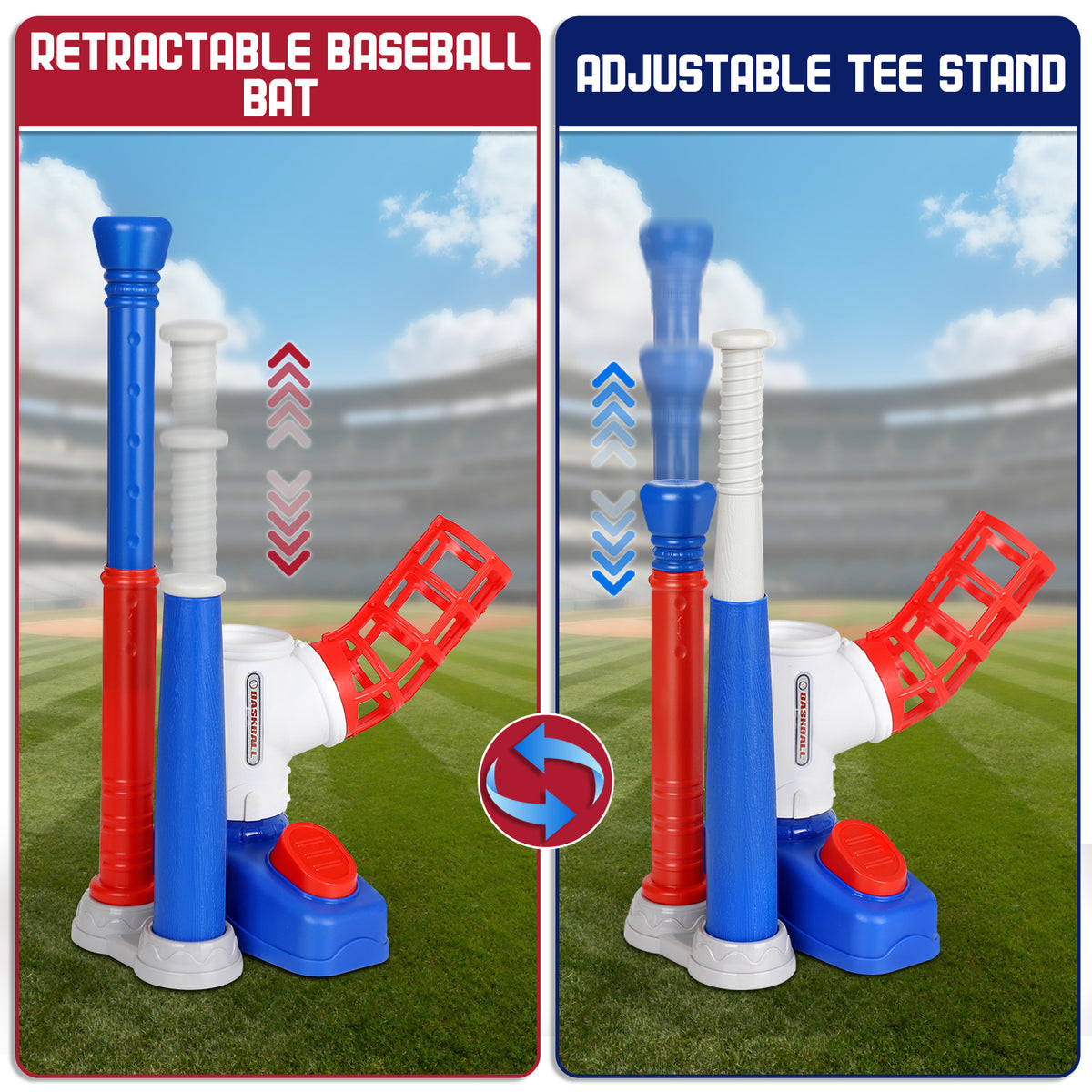 T Ball Set Toys, Baseball Sports & Outdoors Toy with 6 Balls & Auto Baseball Launcher, T Ball Set for 2 3 4 5 Year Old - Blue