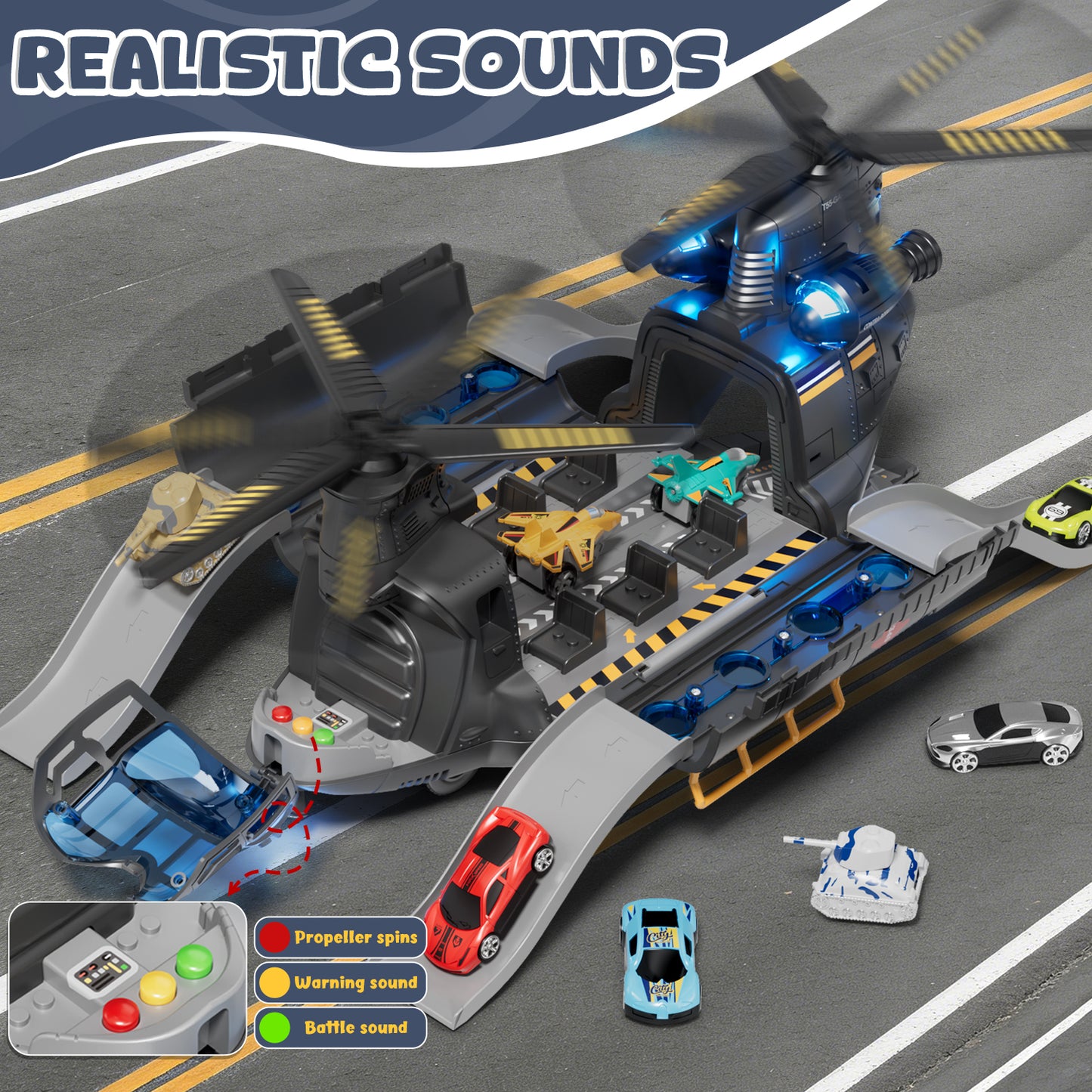 Helicopter Toys for Boys, Helicopter Toys Set with Light & Sound, Trucks, Airplanes, Cars, Airplane Toys for Boys, Christmas Birthday Gifts for Kids 3 4 5 6 Year Old