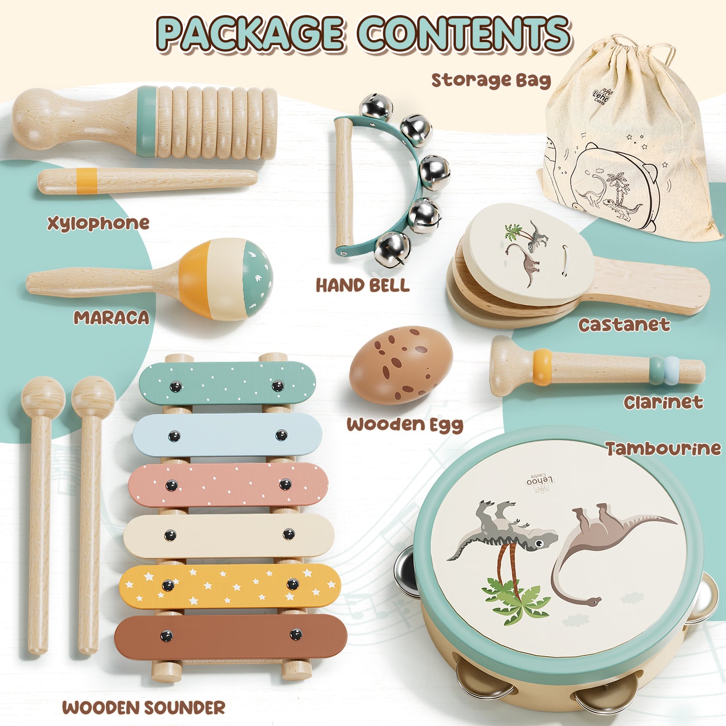 Musical Instruments for Kids, 1 Year Old Toys, Baby Musical Toys for 1 2 3 Toddler, Wooden Musical Toys with Xylophone & Tambourine, Dinosaur Toys, Montessori Learning Toys for 1 Year Old