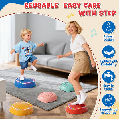 Stepping Stones for Kids, 5pcs Non-Slip Stepping Stones with Light & Music, Toddler Coordination Sensory Game, Upgraded Support Bones, Up to 220 lbs, Stepping Stones for Kids 3-5 6-8 Year Old