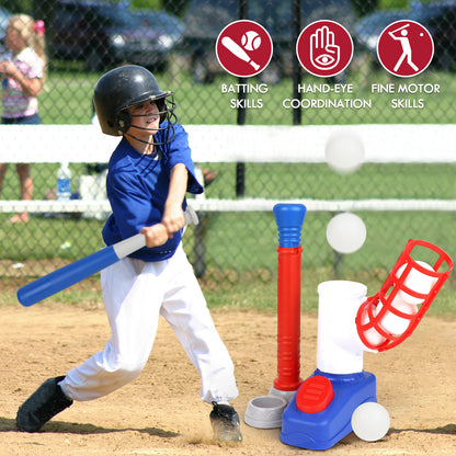 T Ball Set Toys for Kids Boys 3-5, Kids Baseball Toys Includes 6 Balls, for Age 3 to 6, Toddler Baseball Game Sports & Outdoors Toys, Auto Ball Launcher