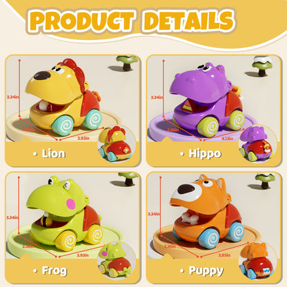 Toys for 1 Year Old, Baby Car Toy, 4 Pcs Pull Back Animal Car Toy for 12-18 Months, Baby Car Toy for 1 2 3 Year Boys Girls