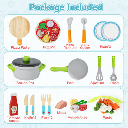 Play Food Sets, Play Kitchen Accessories for Kids, Wooden Pizza Toys, Pretend Play Food for 3 4 5 6 Year Old Kids, Best Gifts for Birthday Christmas