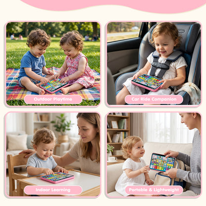 Learning Toys for Toddlers 1 3, Trilingual Learning Tablet with Music and Lights, Montessori Speech Therapy Toys, Education Learning Toys for Kids Ages 1-3 - Pink