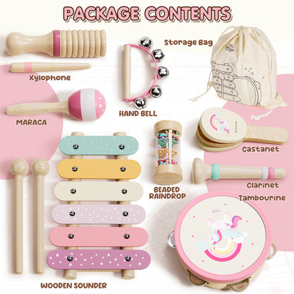 Musical Instruments for Kids, 1 Year Old Toys, Baby Musical Toys for 1 2 3 Toddler, Wooden Musical Toys with Xylophone & Tambourine, Unicorn Toys, Montessori Learning Toys for 1 Year Old