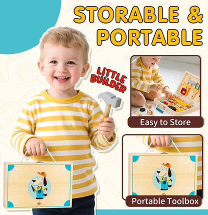 Toys for Boys 3-6 Year, Kids Tool Set, Wooden Tool Box Set, Construction Toys for Boys with Tool Accessories, Pretend Play Construction Toys for Boys 3 4 5 6 Year Old