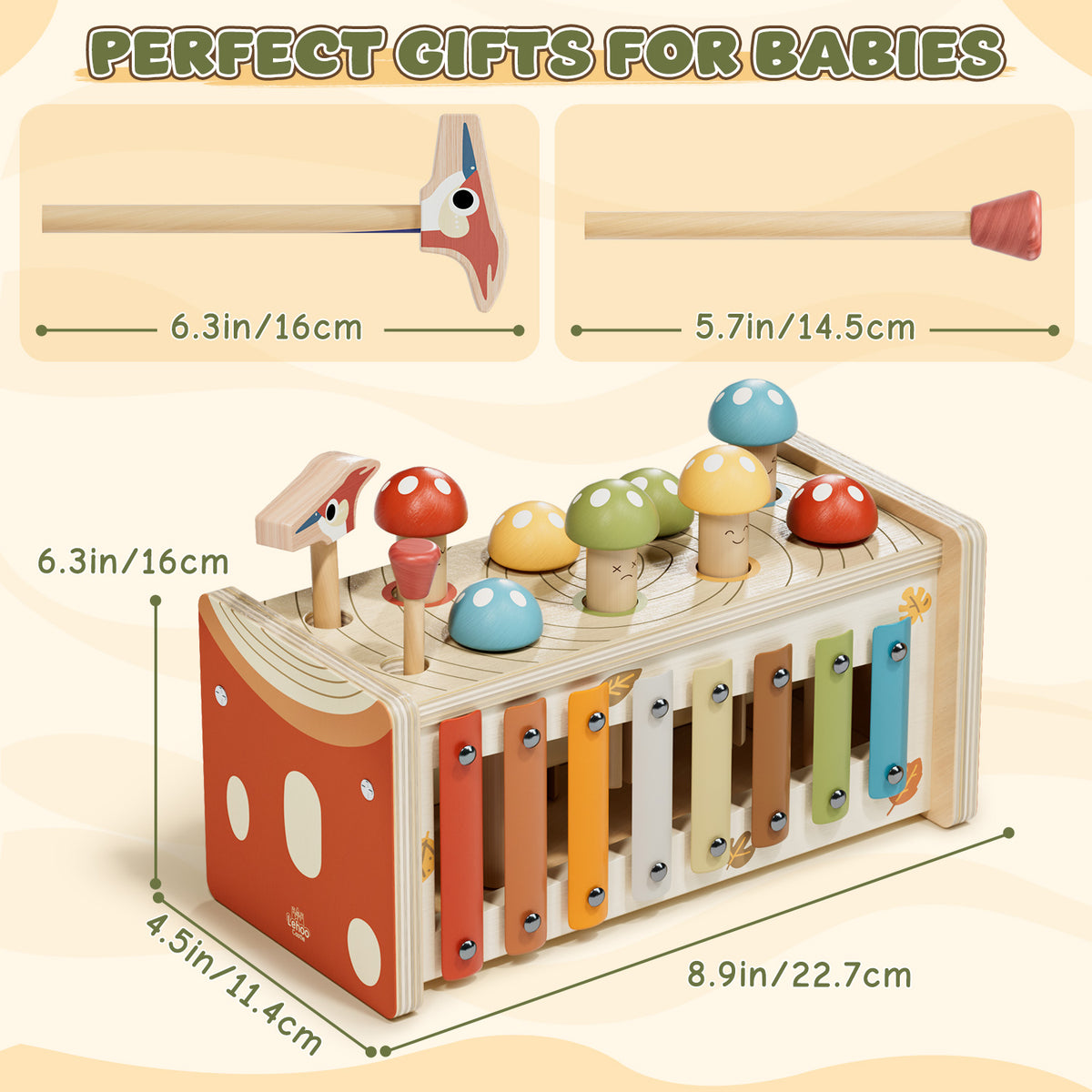 Montessori Toys for 1 Year Old, Wooden Montessori Learning Toys for Toddler, Hammering Pounding Toy with Xylophone, Dinosaur Toys, Wood Preschool Learning Fine Motor Skills Game
