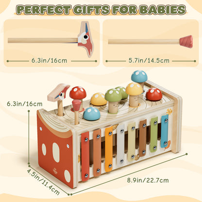 Montessori Toys for 1 Year Old, Wooden Montessori Learning Toys for Toddler, Hammering Pounding Toy with Xylophone, Dinosaur Toys, Wood Preschool Learning Fine Motor Skills Game
