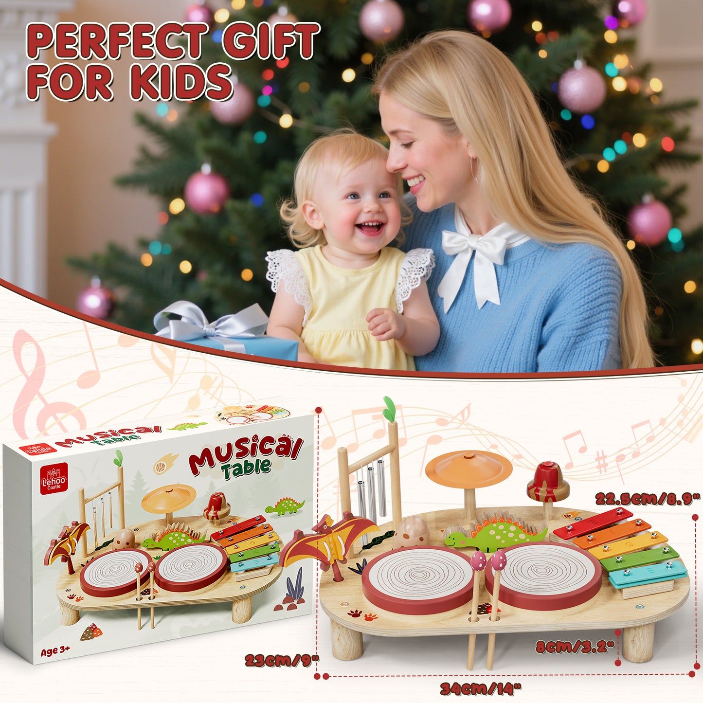 Kids Drum Set, Toys for 1 Year Old, Wooden Musical Instruments for Toddlers, Preschool Educational Xylophone Drum Kit, Montessori Toys for Boys 1-3 Years Old Christmas Birthday Gifts