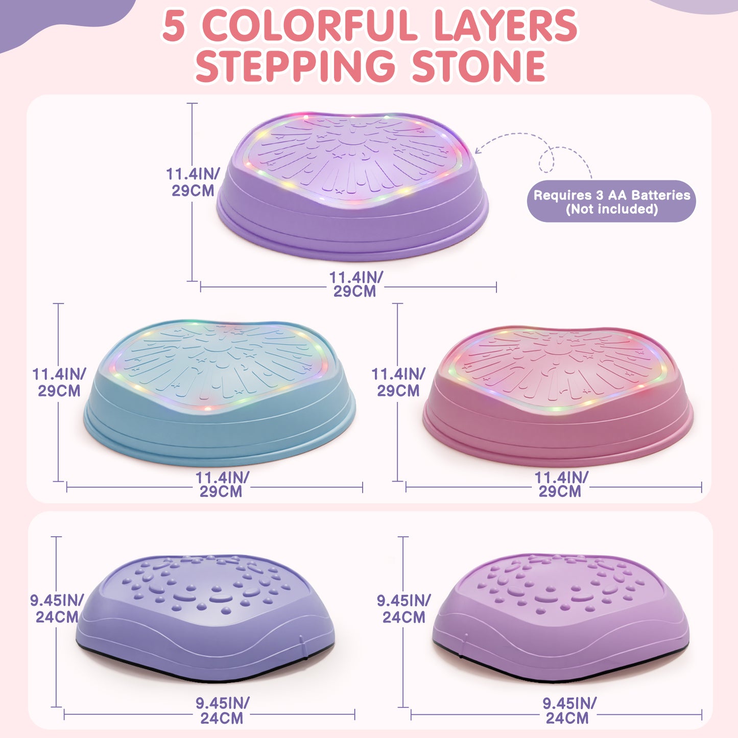 Stepping Stones for Kids, Upgraded Support Bones, 5 Pcs Non-Slip Balance Stepping Stones with Light & Music, Up to 220 lbs, Coordination Skills Sensory Toys, Outdoor Toys for Kids Ages 4 8 - Purple