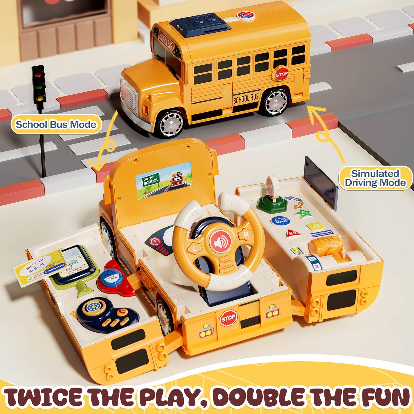 School Bus Toys for Toddler 1 3, School Bus Toys with Light & Sound, Foldable School Bus Toys for Boys, Toys Boys 1 Year Old, Christmas Birthday Gift for Boy