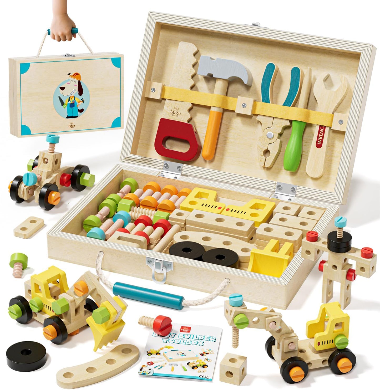 LC Toys for 2 Year Old Boys, Wooden Kids Tool Set, Toolbox Set for Kids, Includes Realistic Tools, Wooden Take Apart Toys, Educational Learning Toys for Boys Age 2 3 4 5 Birthday Gifts