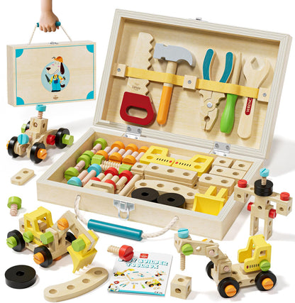 LC Toys for 2 Year Old Boys, Wooden Kids Tool Set, Toolbox Set for Kids, Includes Realistic Tools, Wooden Take Apart Toys, Educational Learning Toys for Boys Age 2 3 4 5 Birthday Gifts