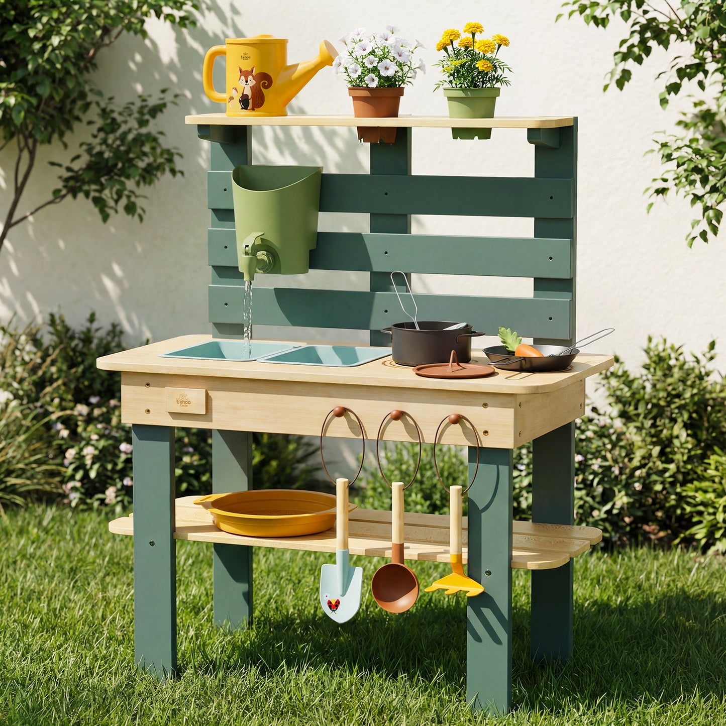 Outdoor Mud Kitchen for Kids, Outdoor Play Kitchen, Wooden Kids Mud Kitchen with Water Tank, Water Play, Cooking, Pretend Play Toys for Boys Girls Age 3+