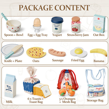 Play Food Sets, Wooden Play Kitchen Accessories Kids Cutting Pretend Play Fake Food Toys for 3 4 5 6 7 Years Girls Boys Toddlers Toys