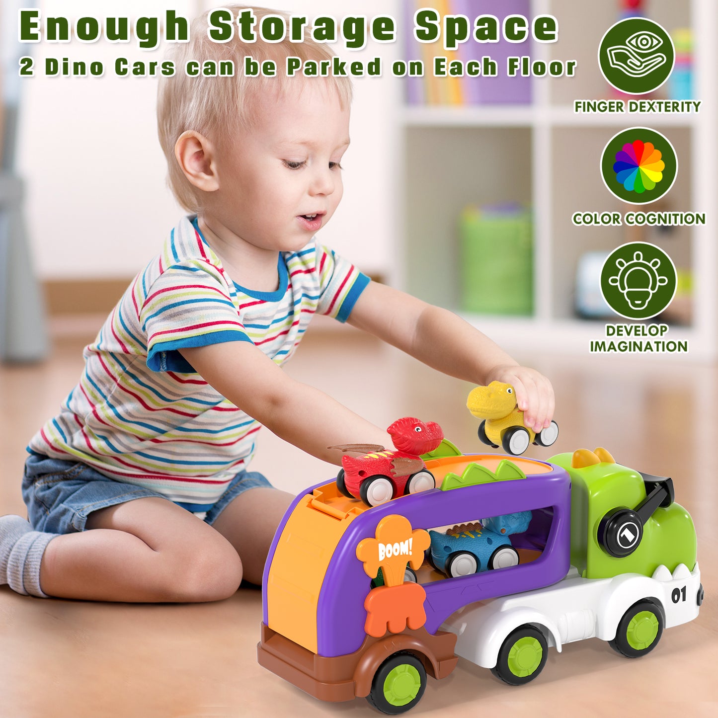 Dinosaur Truck Toddler Toys Car for 2 3 4 Year Old Boy 5 in 1 Carrier Transport Toys for Kids Age 2 3 4 5 6 |18 Months 2 Year Old Boy Girl Birthday Gifts