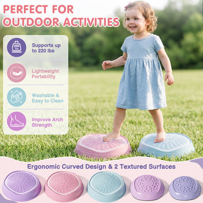 Stepping Stones for Kids, Upgraded Support Bones, 5 Pcs Non-Slip Balance Stepping Stones with Light & Music, Up to 220 lbs, Coordination Skills Sensory Toys, Outdoor Toys for Kids Ages 4 8 - Purple