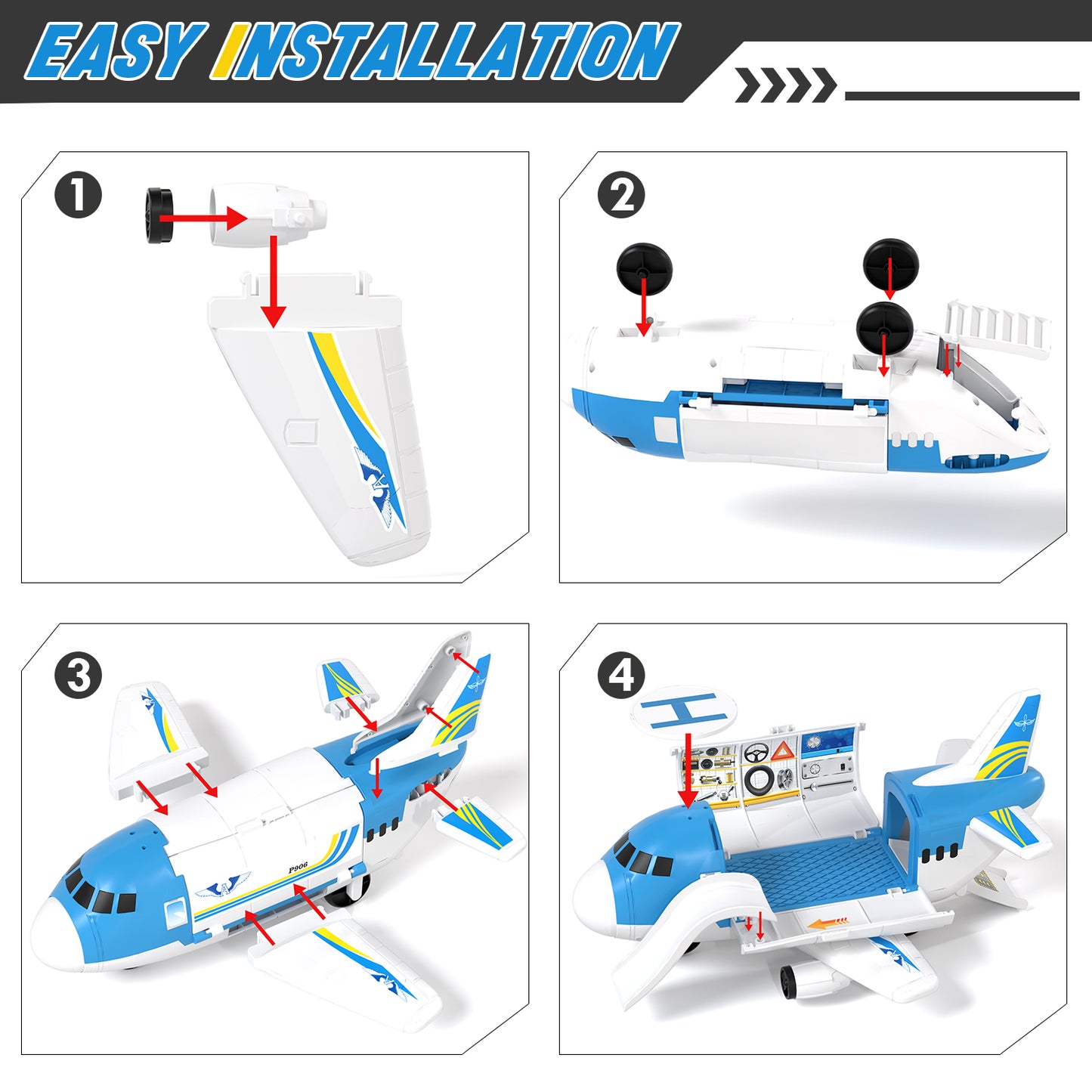 Airplane Toys, Toys for 2+ Year Old Boys, Transport Airplane with 6 Race Cars, 6 Carrier Cars, 2 Airplanes, 1 Helicopter, 1 Map, 2 Year Old Boy Birthday Gift