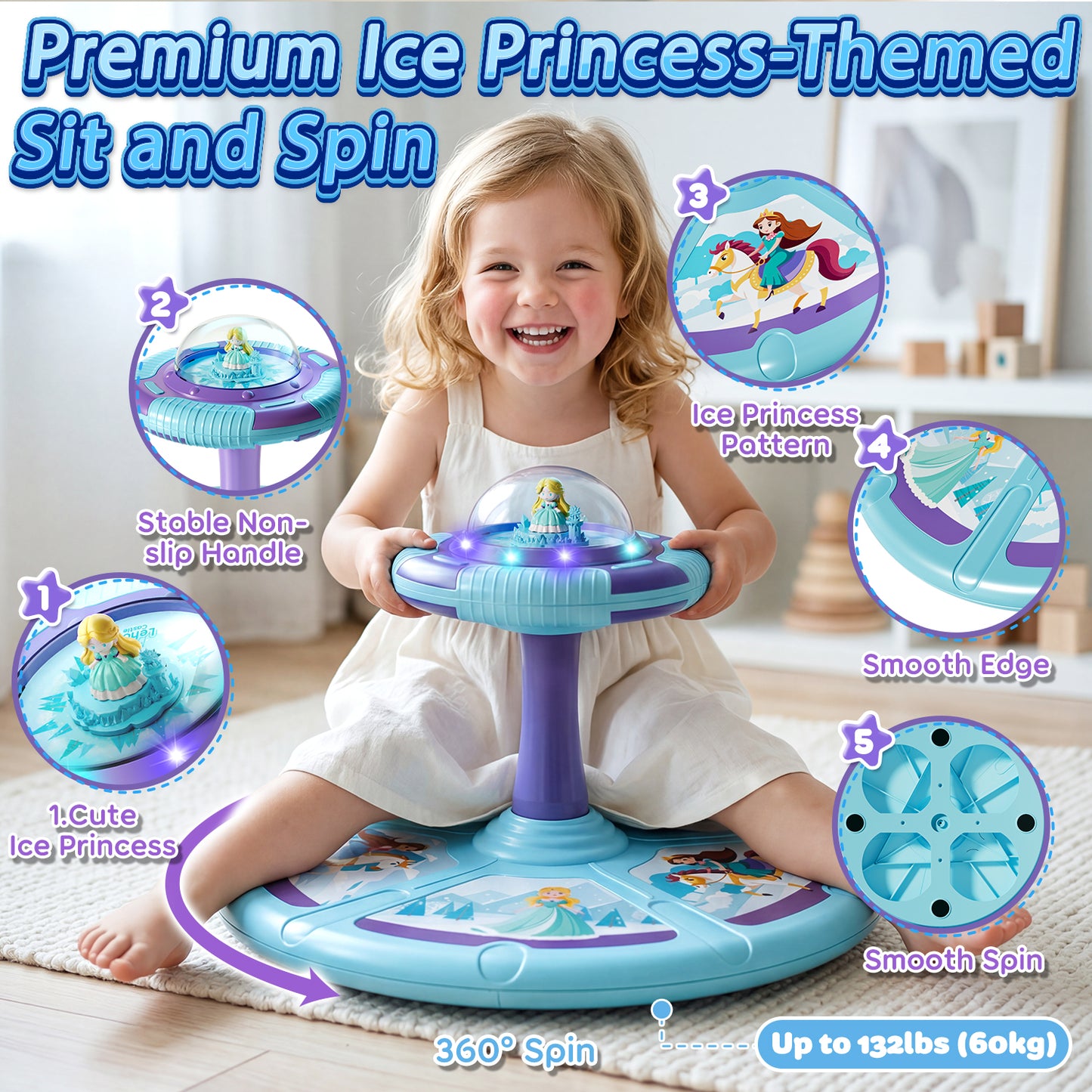 Sit and Spin Toys for Toddler, 360° Toddler Spinning Seat with LED Lights and Music, Spinning Toys for Toddlers 1-3 Year Old