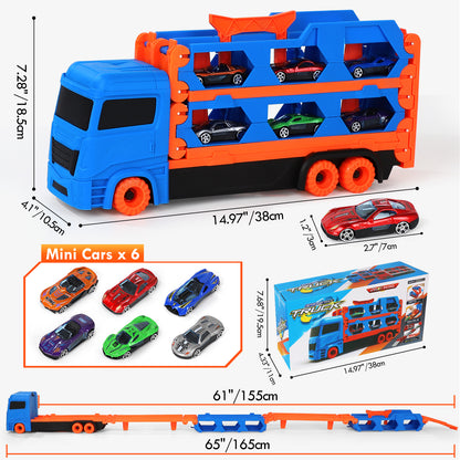 Truck Toy for 2 Year Old Boys, Toys Cars Set with Race Track Ultimate Transporter Hauler, Transporter Truck with 6 Die-Cast Car Toys Gifts for Kids Ages 2 3 4 5 6 Years Old