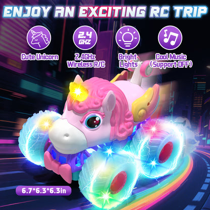 Unicorn Remote Control Cars, RC Cars, Remote Control Monster Truck Unicorn Toys, 2.4Ghz Stunt with Light & 360°Rotation, Unicorn Toys for Girls 5-10, Birthday Gift for 5 Year Old Girl