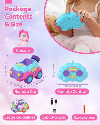 LC Toddler Girl Toys, Rechargeable Remote Control Car for Toddlers Ages 2-4 Girls Old Girl Toys, Unicorn Toys RC Cars with Lights & Music, Toys for 3 Year Old Girls