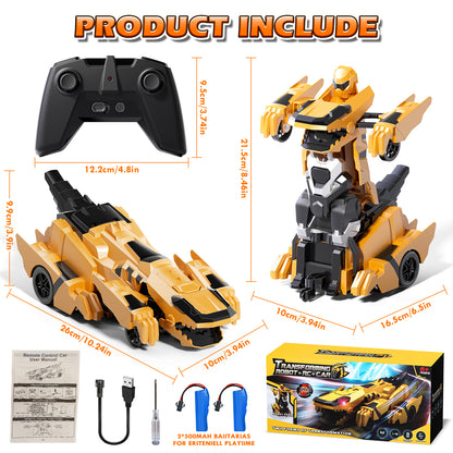 Remote Control Dinosaur, Dinosaur Transform RC Cars, 2.4Ghz Remote Control Car with Light & 360 °Rotation One Button Deformation, Dinosaur Toys, Remote Control Car for 3 4 5 6 Year Old Boys Girls