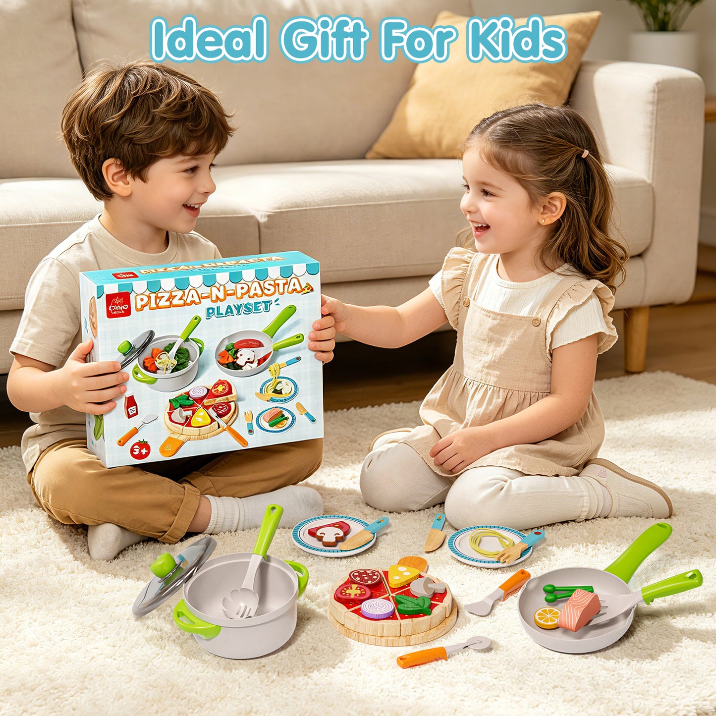 Play Food Sets, Play Kitchen Accessories for Kids, Wooden Pizza Toys, Pretend Play Food for 3 4 5 6 Year Old Kids, Best Gifts for Birthday Christmas