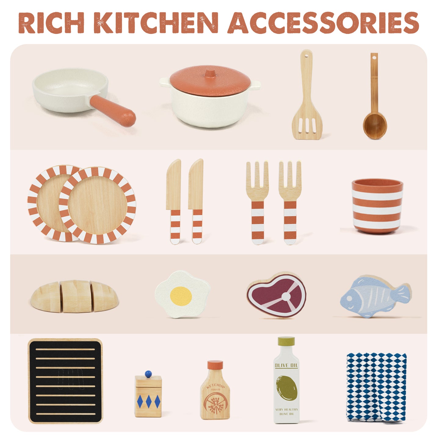 Play Kitchen, Kids Wooden Kitchen Play Set with Cutting Play Food, Pretend Play Stove + Play Sink + Oven, Toy Kitchen Set for 2 3 4 Years Old Girls Boys, Best Birthday Christmas Gifts